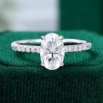 Hidden Halo Oval Cut Moissanite Half Pavé Engagement Ring