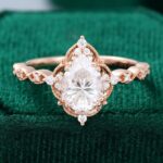 Filigree Floral Halo Engagement Ring Pear Cut Moissanite Promise Ring