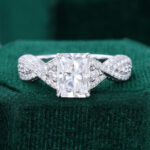 Radiant Cut Moissanite Promise Ring Pavé Crossover Shank Engagement Ring