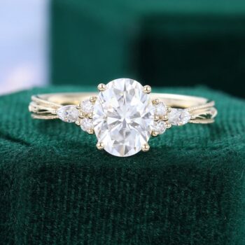 Oval Cut Moissanite Engagement Ring Embossed Band