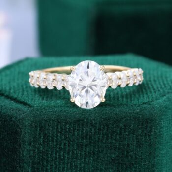 2 CT Oval Cut Moissanite Engagement Ring Pavé Bridal Ring