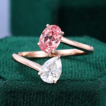 Pink Sapphire & Moissanite Bypass Toi et Moi Ring