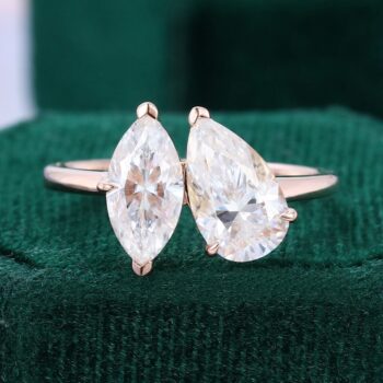 Marquise & Pear Cut Moissanite Two Stone Engagement Ring Unique Toi et Moi Ring