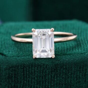 Minimalist Emerald Cut Moissanite Promise Ring Solitaire Engagement Ring