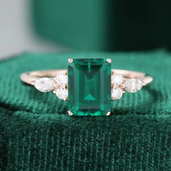 Emerald Cut Emerald Engagement Ring Promise Gift For Women