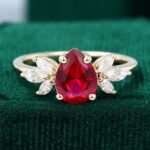 Pear Shaped Lab Created Ruby Engagement Ring 14K Yellow Gold