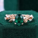 Oval Cut Emerald Engagement Ring Vine Design Promise Ring