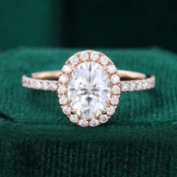 1.5ct Oval Cut Moissanite Halo Engagement Ring Pavé Bridal Ring