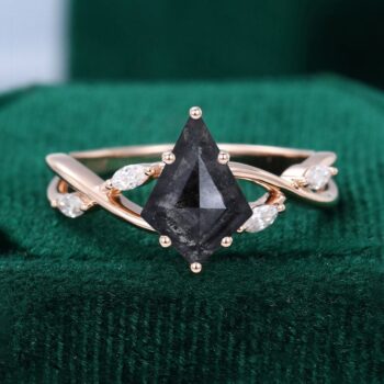 Eternal Embrace | Kite Cut Salt and Pepper Diamond Engagement Ring Split Shank S&P Diamond Ring