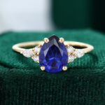 Yellow Gold Pear Shaped Lab Sapphire Engagement Ring