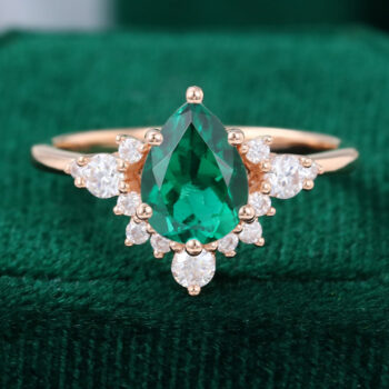 1.2 Carat Pear Shaped Lab Emerald Rose Gold Cluster Engagement Ring