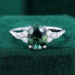 1.5CT Oval Teal Sapphire Engagement Ring Classic Side Stone Ring For Women