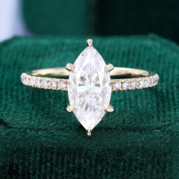 Marquise Cut Moissanite Engagement Ring with Hidden Halo