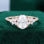 Double Claw Setting Oval Moissanite Blossom Cluster Engagement Ring