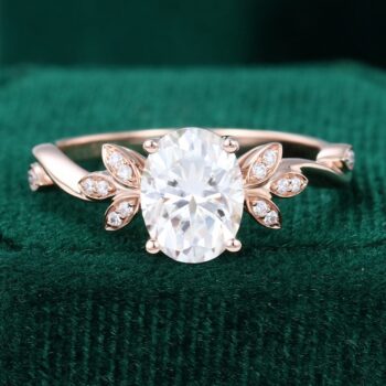 Unique Oval Cut Moissanite Engagement Ring Rose Gold