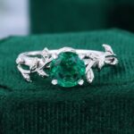 Round Cut Lab Emerald Promise Ring Nature Inspired Solitaire Ring