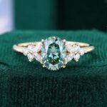 Blossom Oval Cut Green Moissanite Engagement Ring with Double Claws
