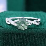 Round Cut Moss Agate Promise Ring Crossover Shank Engagement Ring