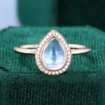 Pear Cut Moonstone Halo Engagement Ring Vintage Promise Ring