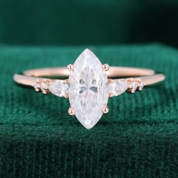 Marquise Cut Moissanite Engagement Ring 14K Rose Gold