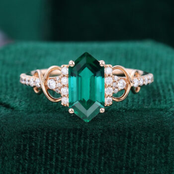 Elongated Hexagon Cut Lab Emerald Engagement Ring Infinity Promise Ring