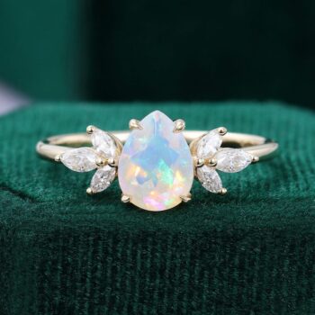 Pear Cut Facet Opal Engagement Ring Delicate Bridal Ring