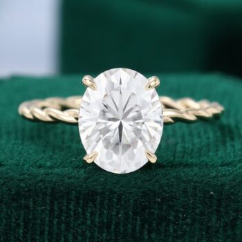 3 Carat Oval Cut Moissanite Hidden Halo Engagement Ring Twisted Band