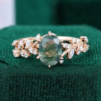 TwigGlow Oval Cut Moss Agate Nature Themed Engagement Ring