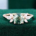 Round Cut Moss Agate Rose Gold Engagement Ring
