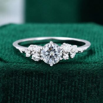 Petite Flip Snowdrift | Half Carat Round Cut Gray Moissanite Cluster Engagement Ring