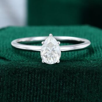 Pear Shape Moissanite Engagement Ring Minimalist Solitaire Promise Ring