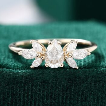 14K Yellow Gold Pear Shaped Moissanite Engagement Ring