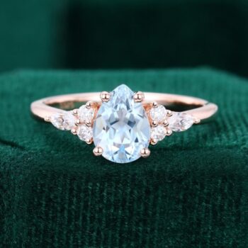 Pear Shaped Aquamarine Engagement Ring Art Deco Promise Ring
