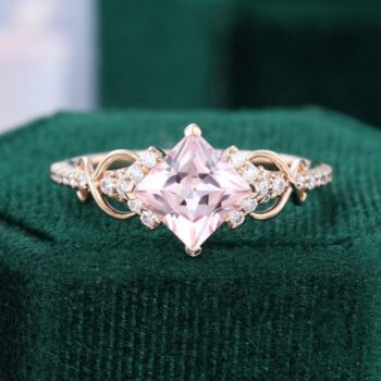 Princess Cut Pink Morganite Infinity Engagement Ring