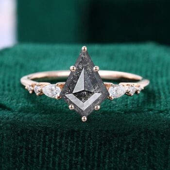 Kite Cut Salt & Pepper Diamond Engagement Ring For Women