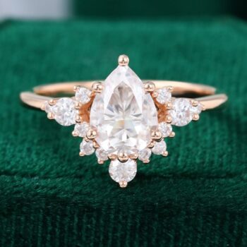Pear Shaped Moissanite Rose Gold Cluster Engagement Ring