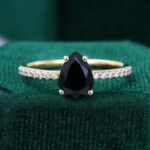 Pear Shaped Black Onyx Ring Pave Engagement Ring