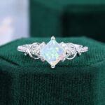 Princess Cut Lab Opal Wedding Ring Infinity Design Pavé Promise Ring