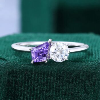Purple Sapphire & Moissanite Toi et Moi Engagement Ring