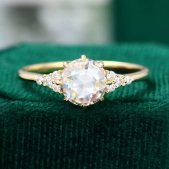 Yellow Gold Rose Cut Moissanite Engagement Ring