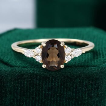 Oval Smoky Quartz Engagement Ring In Yellow Gold