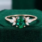 Oval Lab Emerald Engagement Ring With Moissanite Wings Anniversary Gift for Her