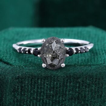 Oval Cut Black Speckled Diamond Engagement Ring in White Gold