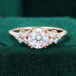 Round Cut Moissanite Ring Double Claws Blossom Engagement Ring