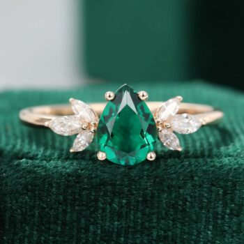 Rose Gold Pear Shaped Emerald Engagement Ring Vintage