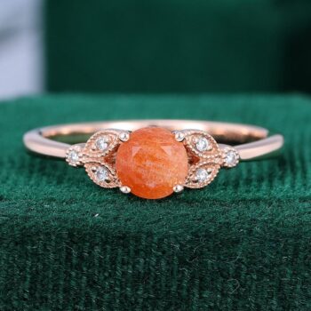 Round Cut Sunstone Engagement Ring Rose Gold Promise Ring For Her