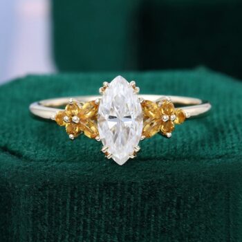 Marquise Cut Moissanite Engagement Ring Citrine Accented Promise Ring