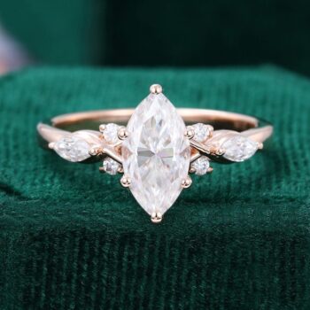 1CT Marquise Cut Moissanite Art Deco Engagement Ring