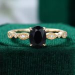 Yellow Gold Oval Cut Black Onyx Engagement Ring For Women