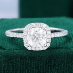 Cushion Cut Moissanite Engagement Ring Half Eternity Halo Promise Ring